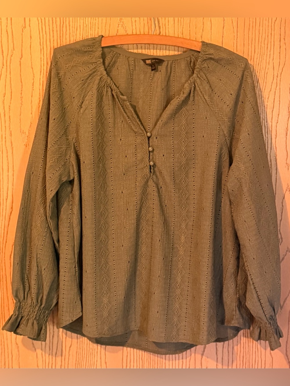 Frye Olive Green Eyelet Peasant Blouse